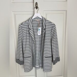 Skies Are Blue x Stitch Fix Asa Gray Stripe Ponte Knit Blazer Jacket NWT Sz L
